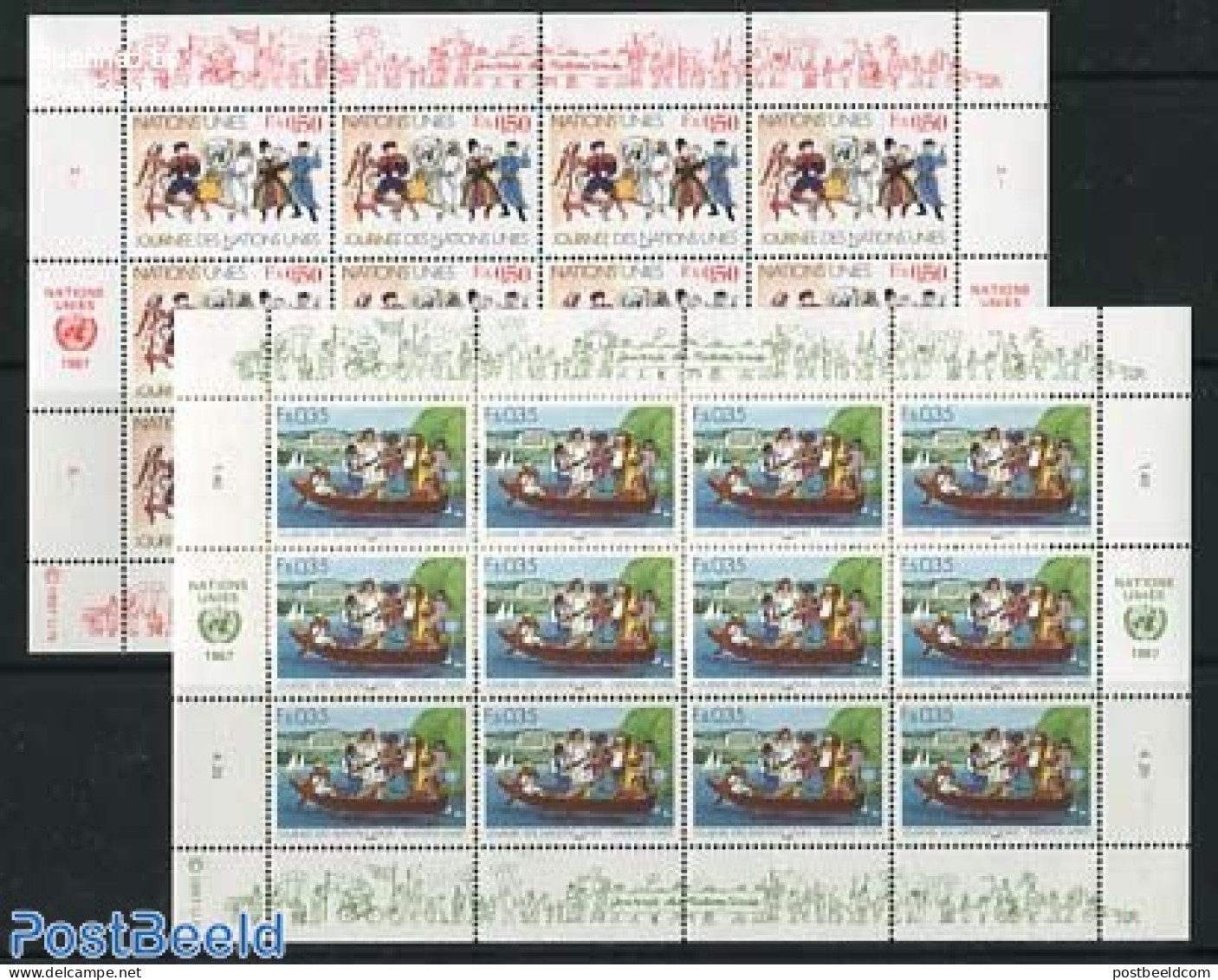 United Nations, Geneva 1987 UNO Day 2 M/ss, Mint NH, History - Transport - United Nations - Ships And Boats - Boten