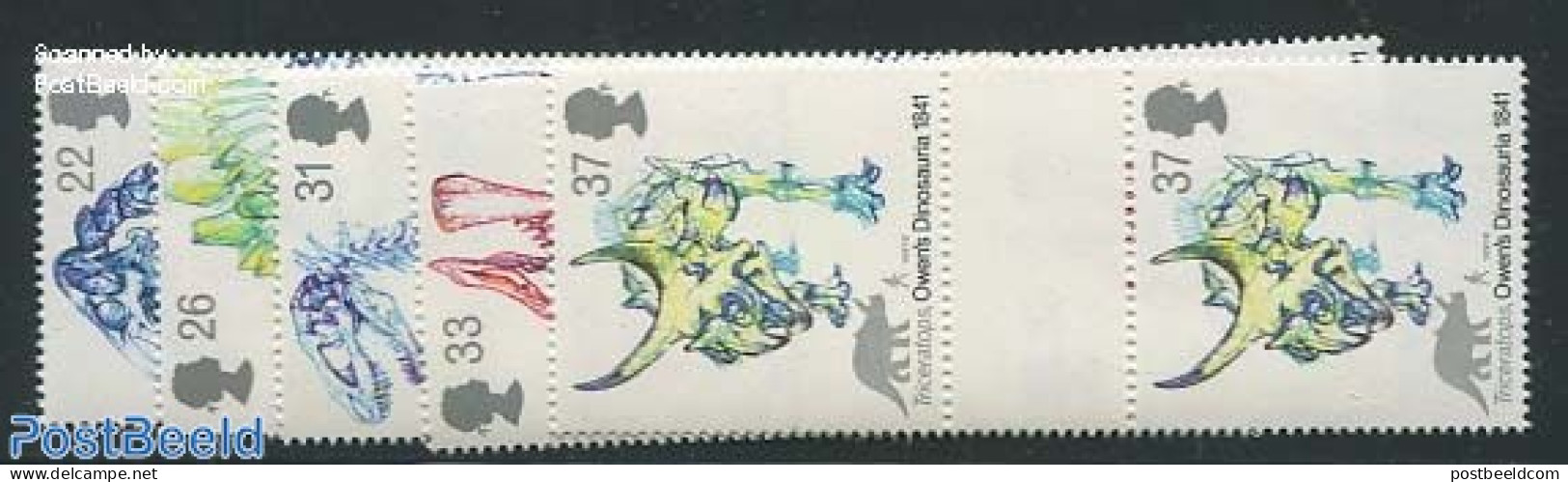 Great Britain 1991 Prehistoric Animals 5v, Gutter Pairs, Mint NH, Nature - Prehistoric Animals - Sonstige & Ohne Zuordnung