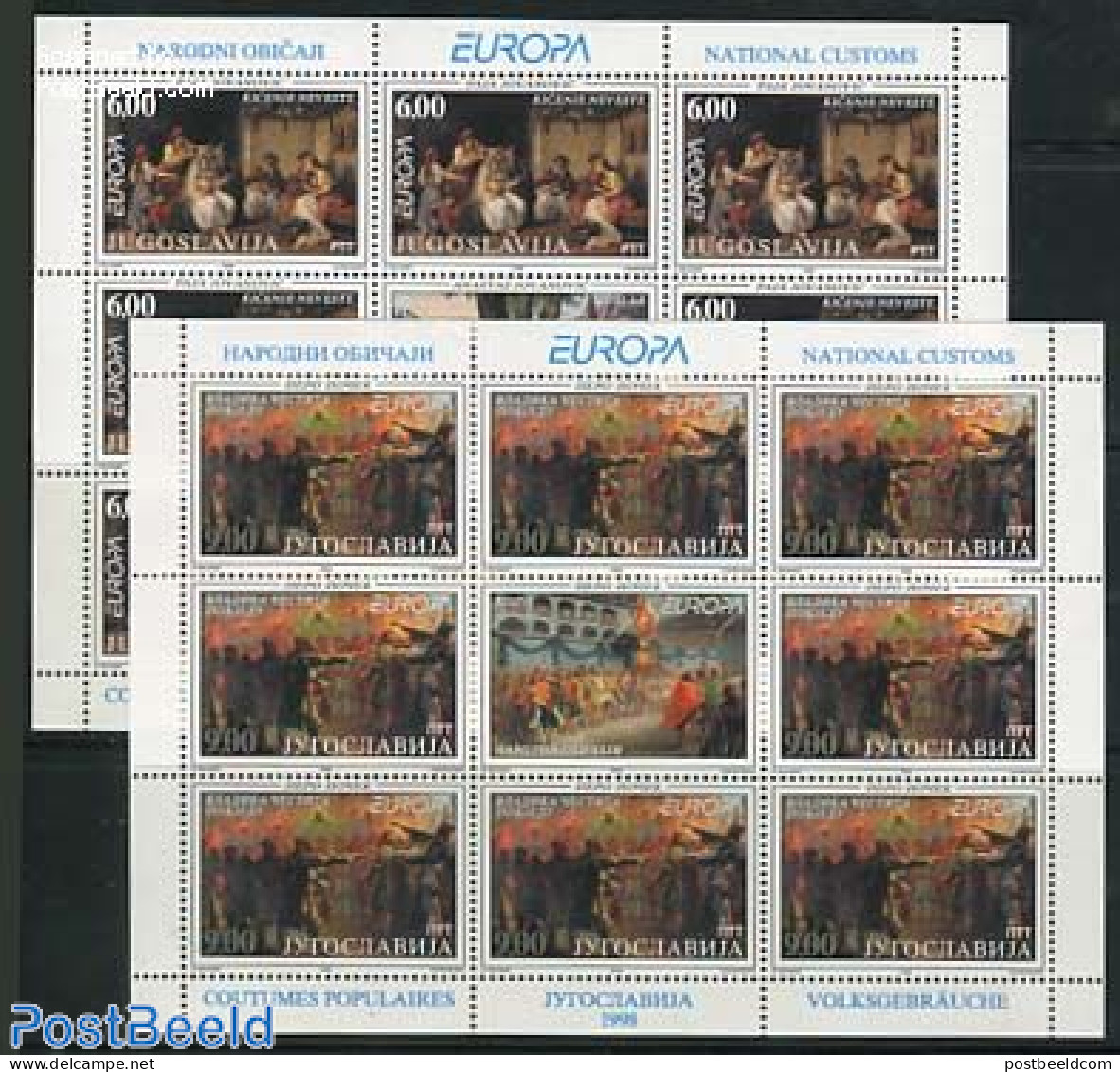 Yugoslavia 1998 Europa, 2 M/ss, Mint NH, History - Performance Art - Europa (cept) - Theatre - Art - Paintings - Nuovi