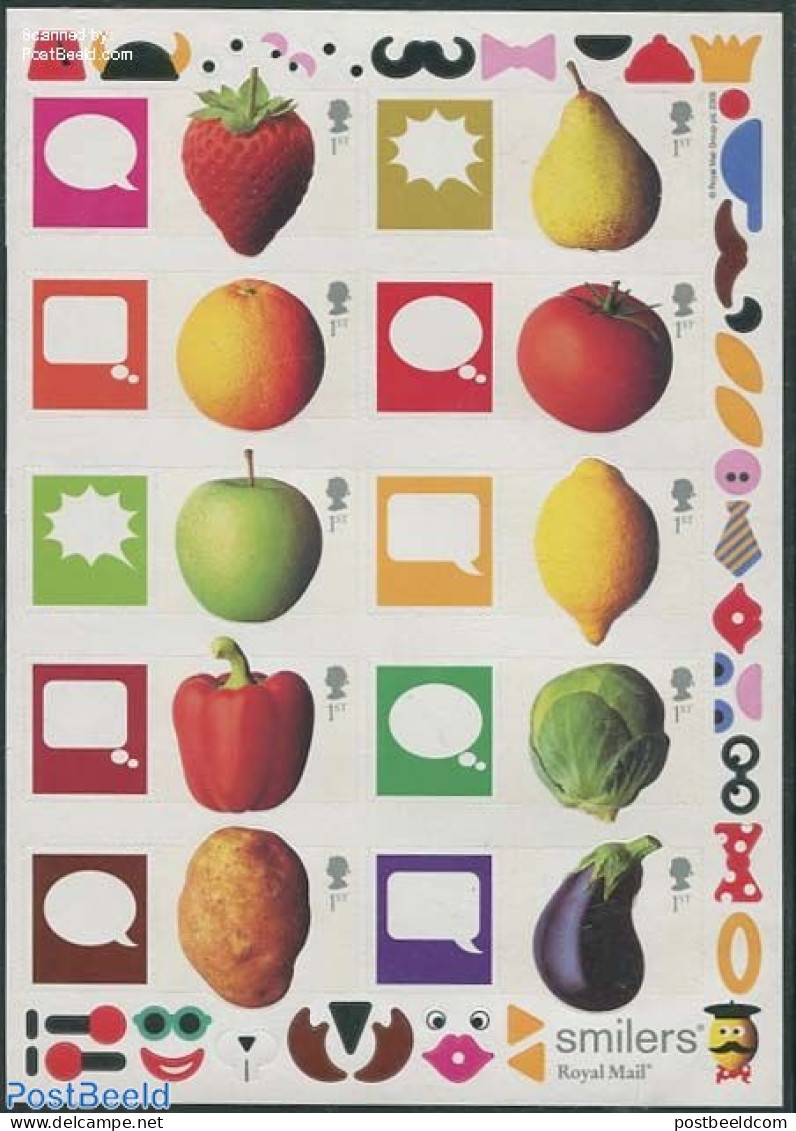 Great Britain 2003 Vegetables 10v M/s With Tabs, Mint NH, Nature - Fruit - Unused Stamps