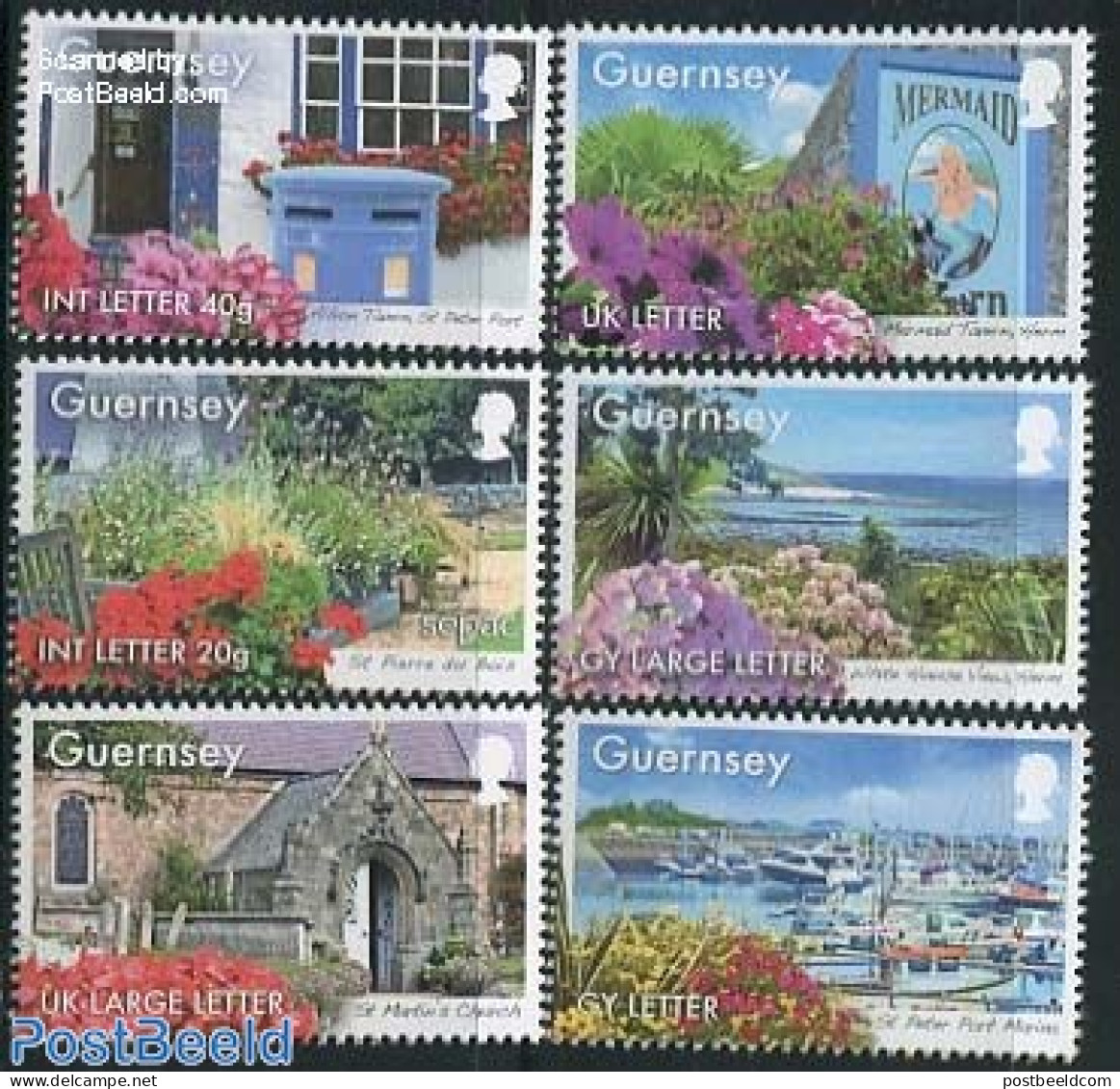 Guernsey 2014 Flowers All Over The Country 6v, Mint NH, Nature - Transport - Flowers & Plants - Mail Boxes - Ships And.. - Poste