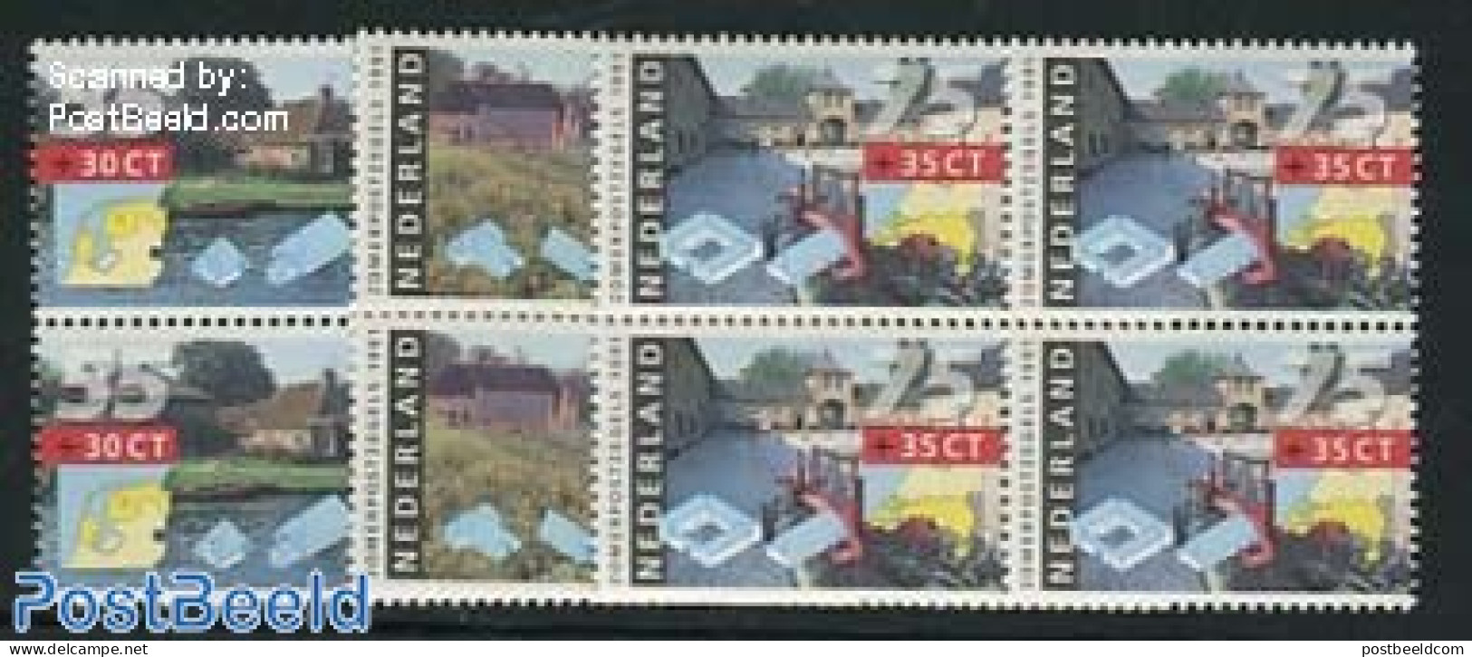 Netherlands 1991 Farms 3v, Blocks Of 4 [+], Mint NH, Various - Agriculture - Maps - Art - Architecture - Ongebruikt