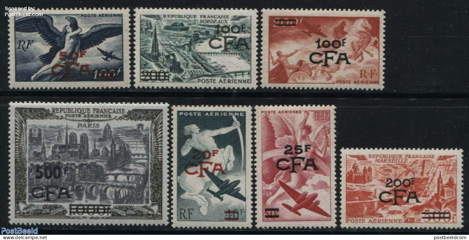 Reunion 1949 Airmail Definitives 7v, Unused (hinged), Transport - Aircraft & Aviation - Art - Bridges And Tunnels - Flugzeuge