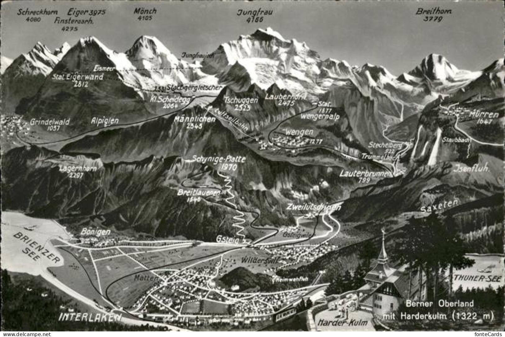 11353644 Interlaken BE Panoramakarte Berner Oberland Mit Harderkulm Interlaken - Autres & Non Classés