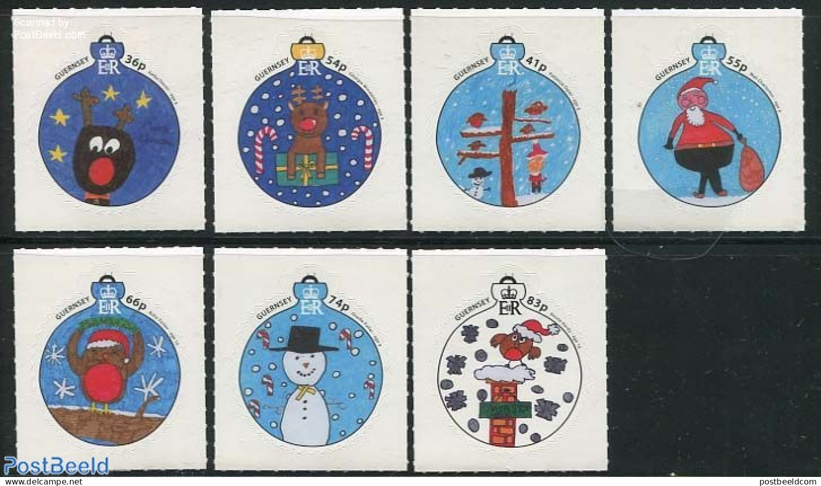 Guernsey 2014 Christmas 7v S-a, Mint NH, Religion - Christmas - Art - Children Drawings - Natale