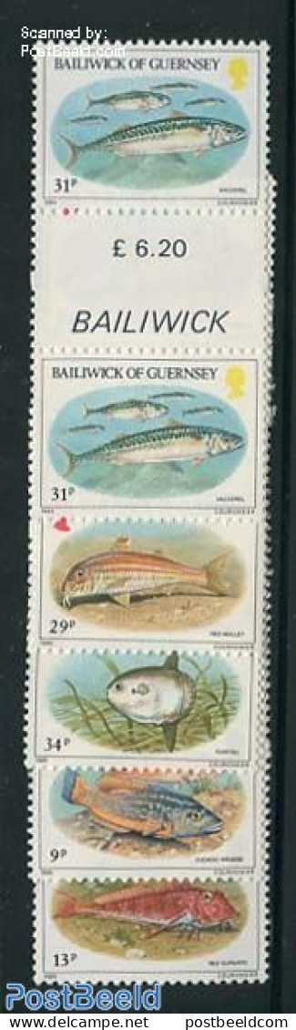 Guernsey 1985 Fish 5 Gutter Pairs, Mint NH, Nature - Fish - Poissons