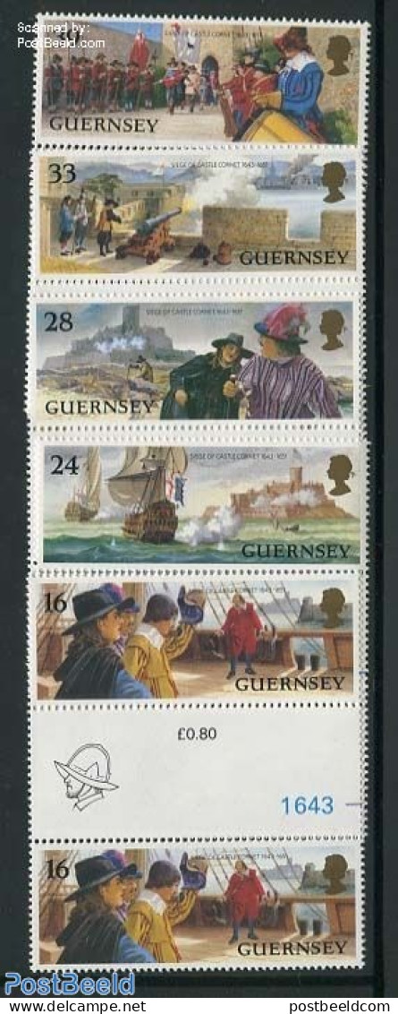 Guernsey 1993 Castle Cornet Victory 5v, Gutter Pairs, Mint NH, History - Transport - History - Ships And Boats - Castl.. - Bateaux