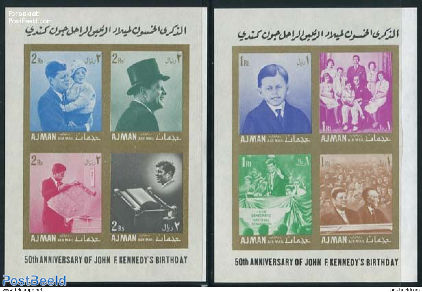 Ajman 1967 J.F. Kennedy 2 S/s Imperforated, Mint NH, History - American Presidents - Ajman