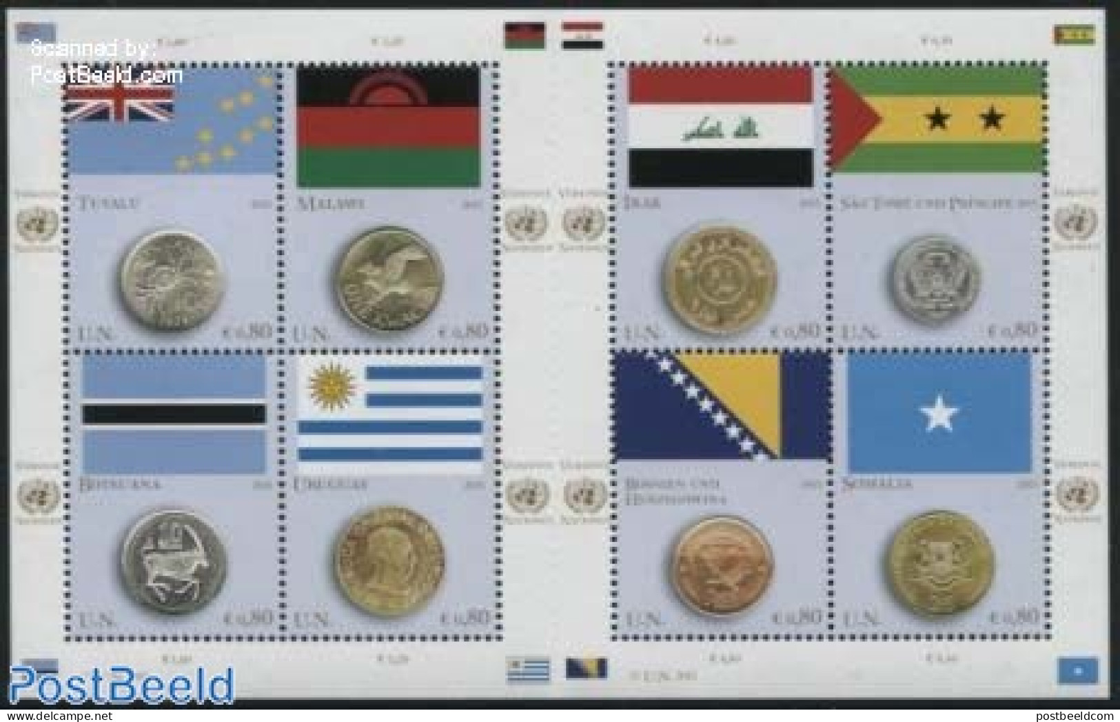 United Nations, Vienna 2015 Flags & Coins 8v M/s, Mint NH, History - Various - Flags - Money On Stamps - Münzen