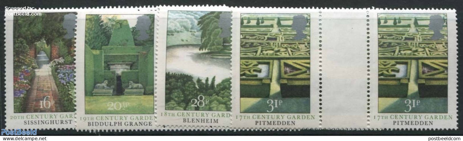 Great Britain 1983 Gardens 4v, Gutter Pairs, Mint NH, Nature - Water, Dams & Falls - Ongebruikt