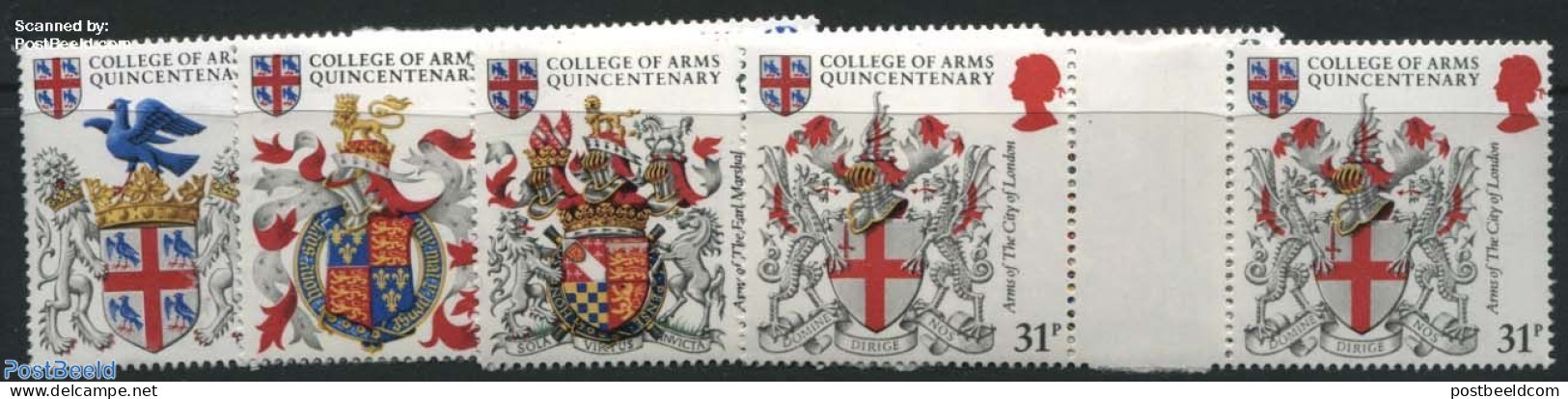 Great Britain 1984 Coat Of Arms 4v, Gutter Pairs, Mint NH, History - Nature - Coat Of Arms - Birds - Nuovi