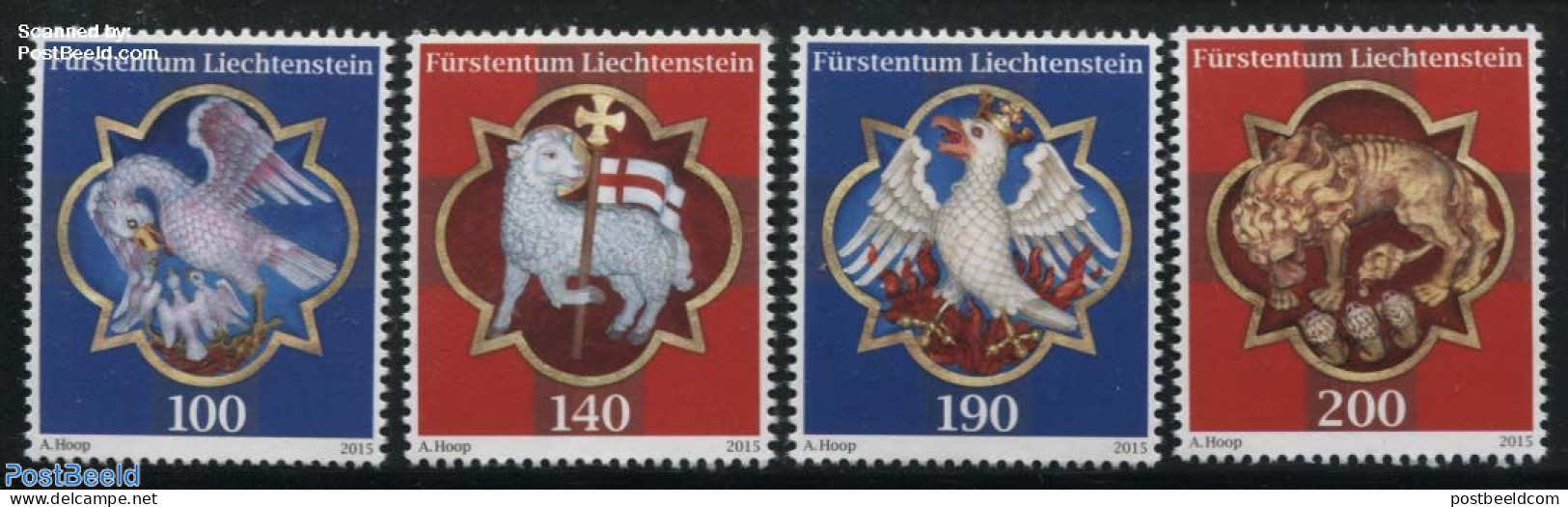Liechtenstein 2015 St. Florian Cathedral Decorations 4v, Mint NH, History - Nature - Religion - Coat Of Arms - Flags -.. - Neufs