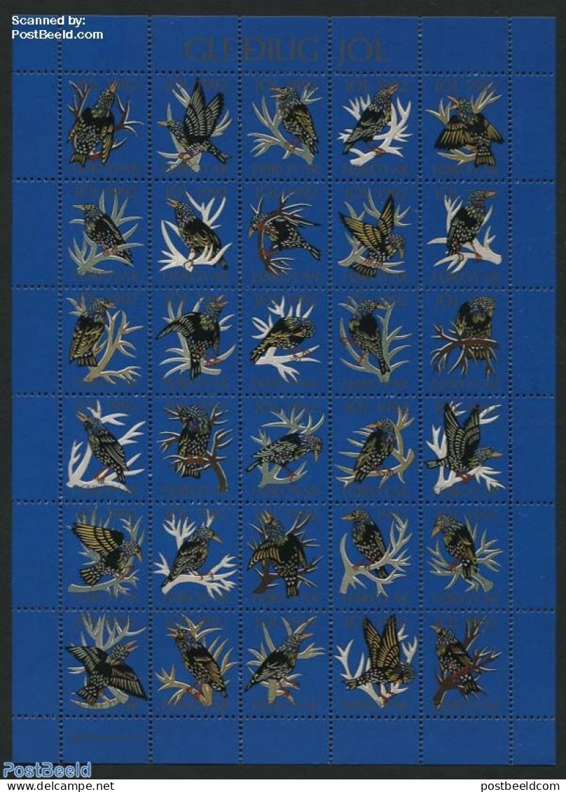 Faroe Islands 1992 Christmas Seals M/s, No Postal Value, Mint NH, Nature - Religion - Birds - Christmas - Noël