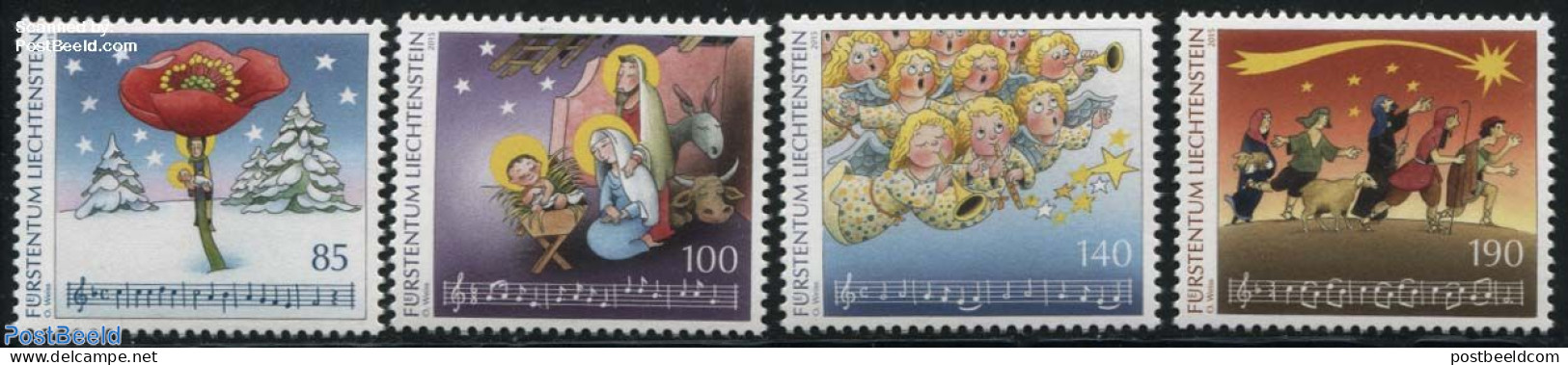 Liechtenstein 2015 Christmas Songs 4v S-a, Mint NH, Nature - Performance Art - Religion - Animals (others & Mixed) - M.. - Nuevos