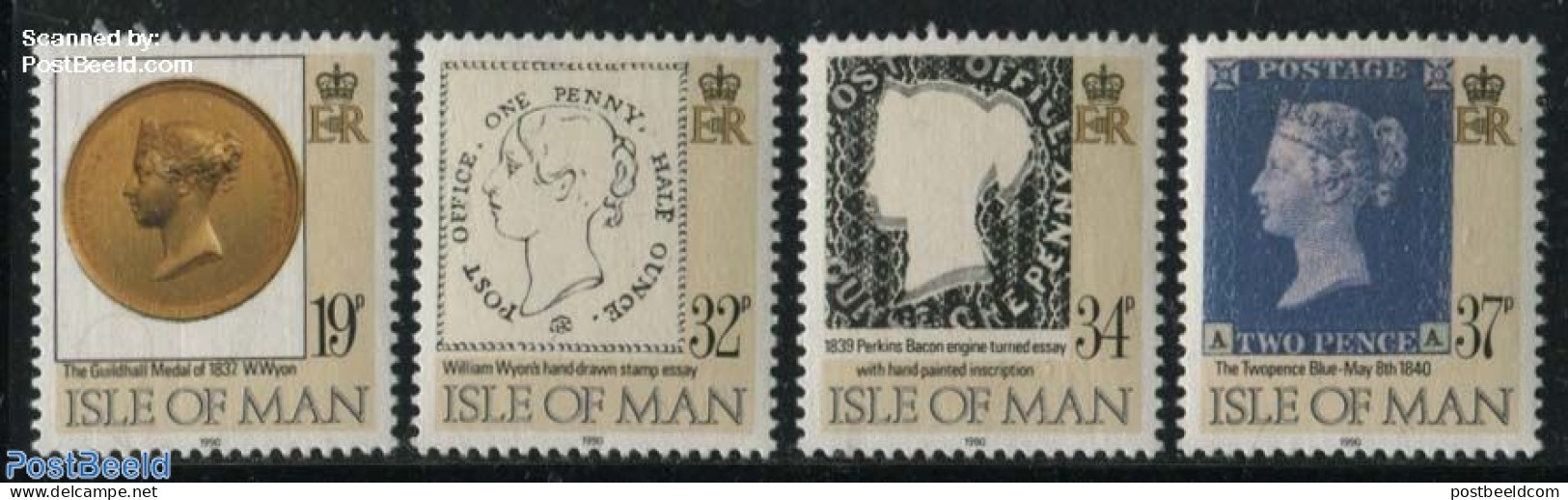 Isle Of Man 1990 150 Years Stamps 4v (from S/s), Mint NH, Various - Stamps On Stamps - Money On Stamps - Briefmarken Auf Briefmarken