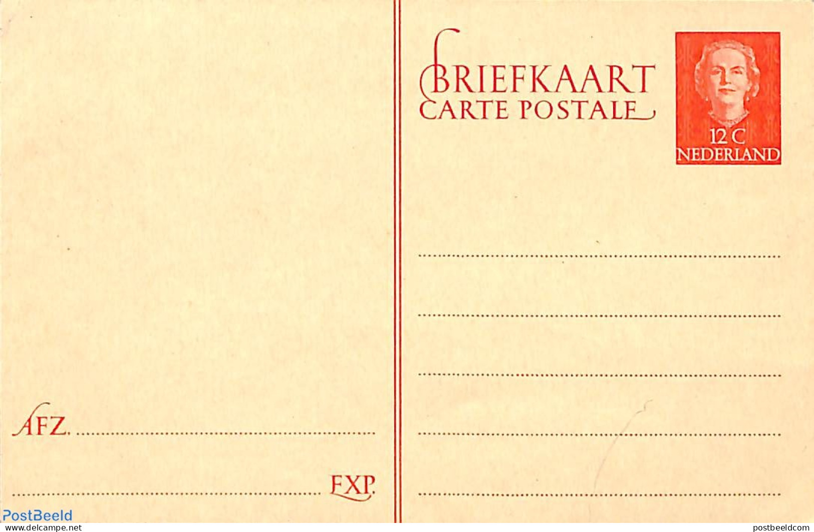 Netherlands 1950 Postcard 12c Red, Unused Postal Stationary - Covers & Documents