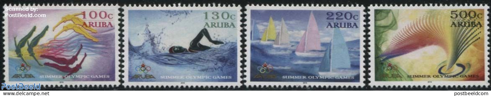 Aruba 2016 Olympic Games Rio 4v, Mint NH, Sport - Transport - Olympic Games - Sailing - Swimming - Ships And Boats - Segeln