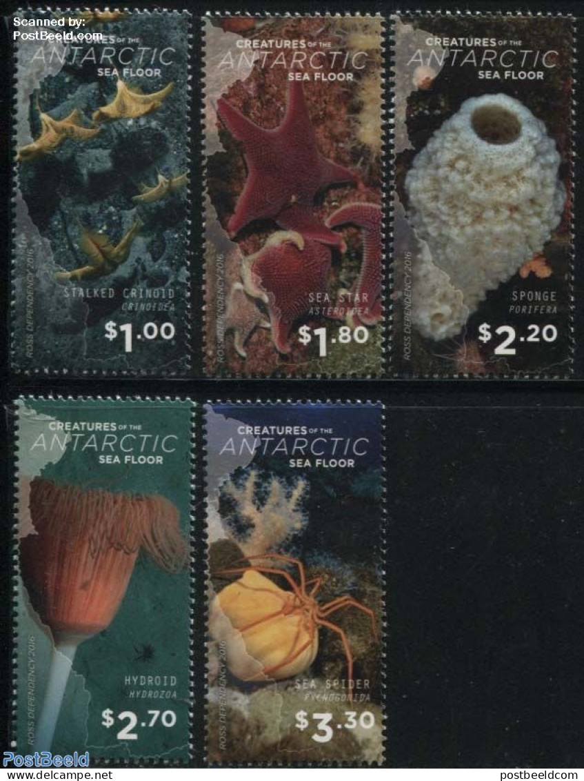 Ross Dependency 2016 Sea Floor Creatures 5v, Mint NH, Nature - Fish - Shells & Crustaceans - Fishes