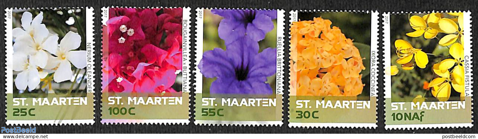 St. Maarten 2017 Flowers 5v, Mint NH, Nature - Flowers & Plants - Sonstige & Ohne Zuordnung