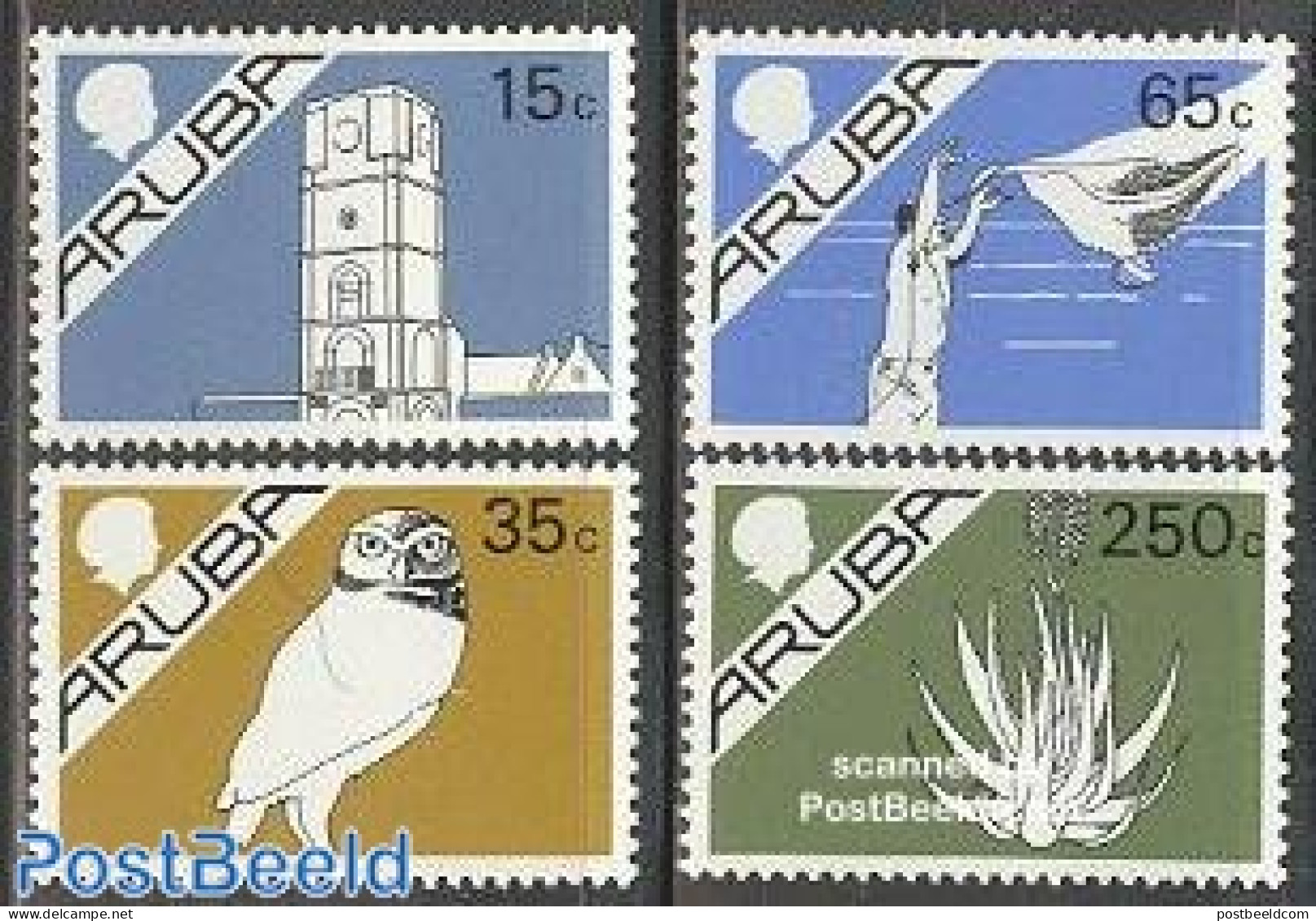 Aruba 1986 Definitives 4v, Unused (hinged), Nature - Various - Birds - Fishing - Owls - Lighthouses & Safety At Sea - Fishes