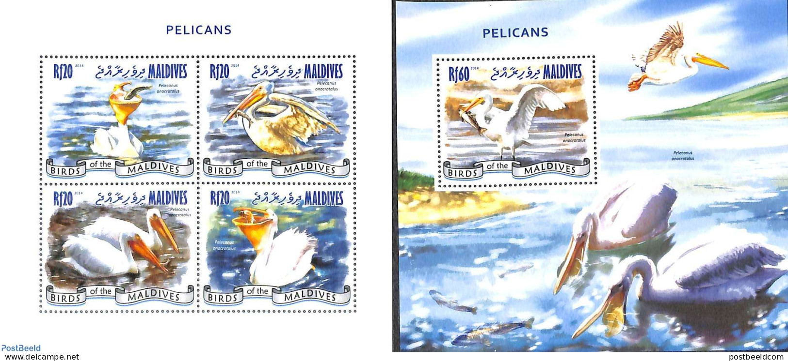 Maldives 2014 Pelicans 2 S/s, Mint NH, Nature - Birds - Malediven (1965-...)