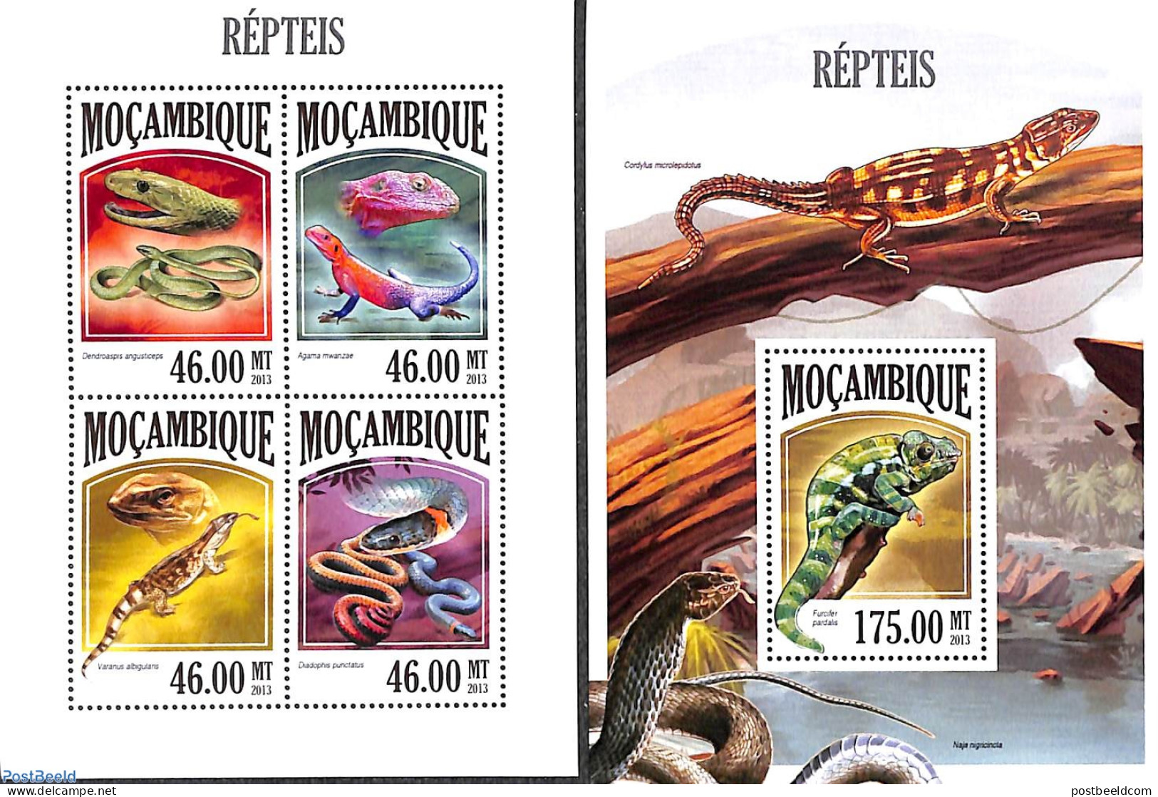 Mozambique 2013 Reptiles 2 S/s, Mint NH, Nature - Reptiles - Snakes - Mozambique