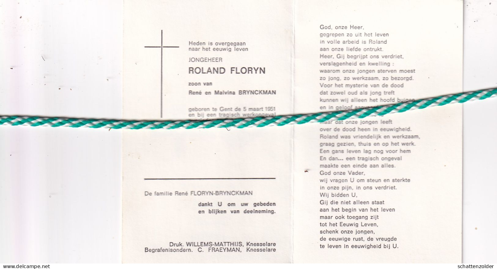 Roland Floryn-Brynckman, Gent 1951, Schoten 1972 - Obituary Notices