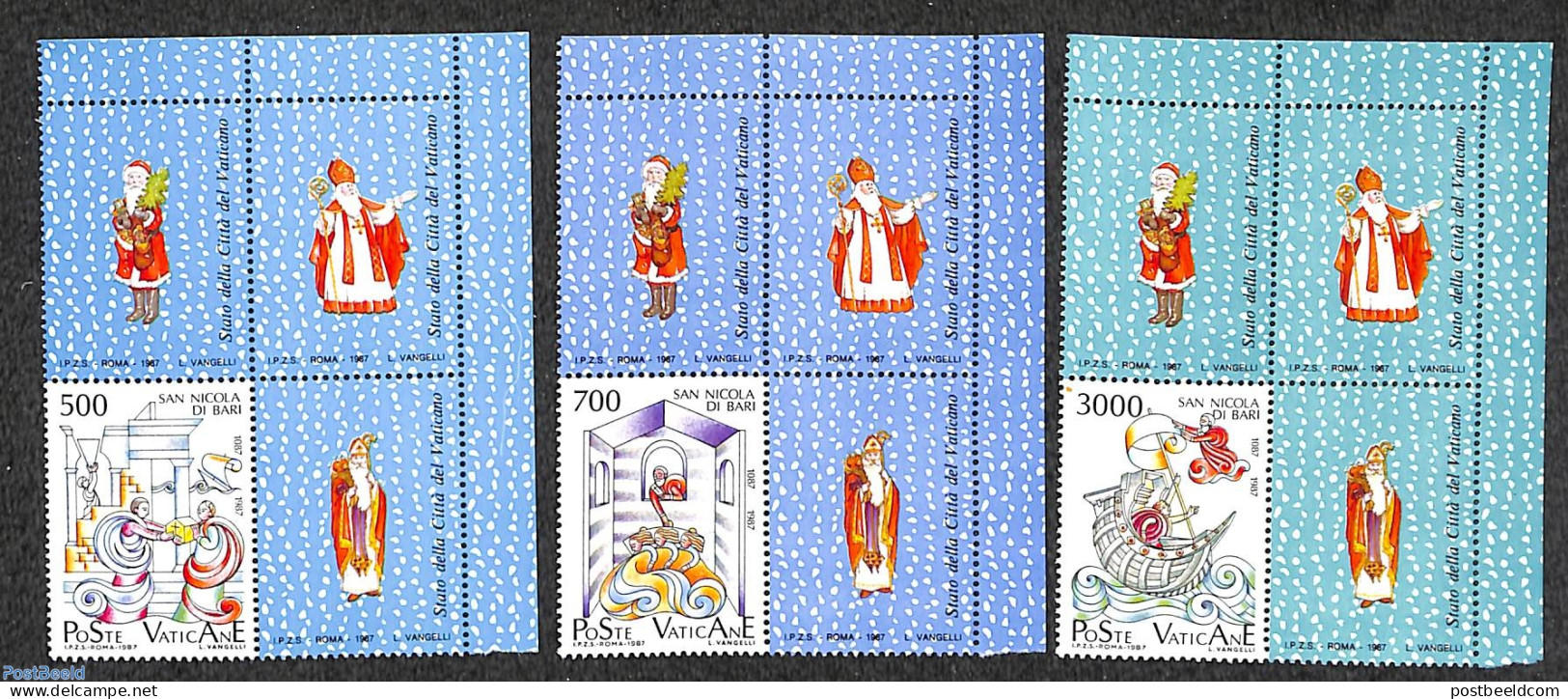 Vatican 1987 Saint Nicolas Of Myra 3v+corner Tabs, Mint NH, Religion - Religion - Saint Nicholas - Ongebruikt