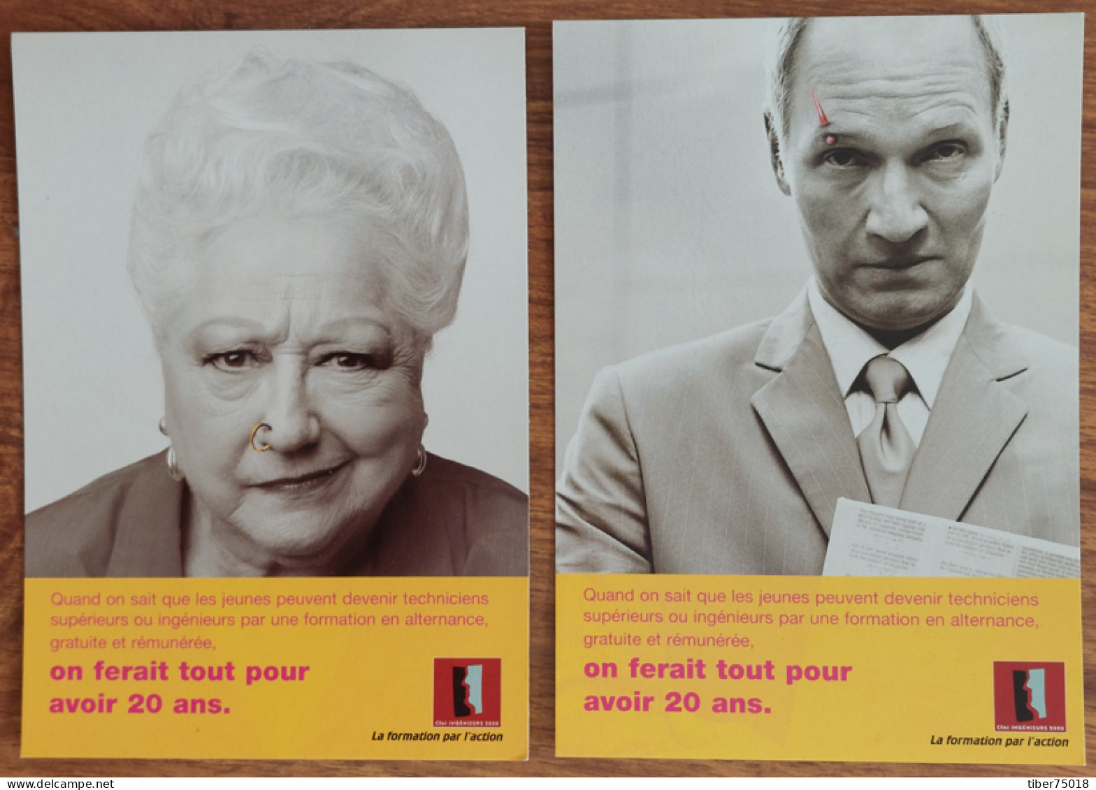 2 Cartes Postales (Cart'Com 2005) La Formation Par L'action (femme Homme Avec Piercing) On Ferait Tout Pour Avoir 20 Ans - Advertising