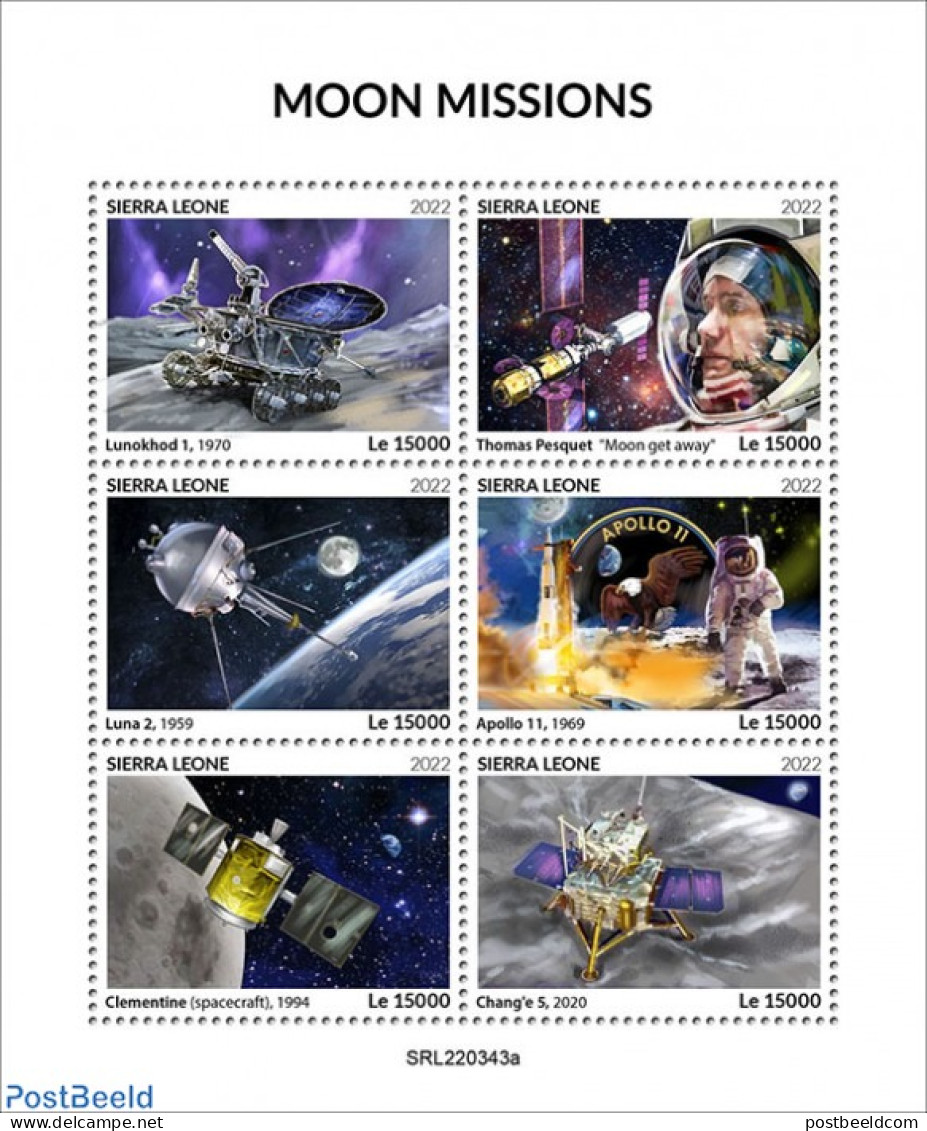 Sierra Leone 2022 Moon Missions, Mint NH, Transport - Space Exploration - Autres & Non Classés