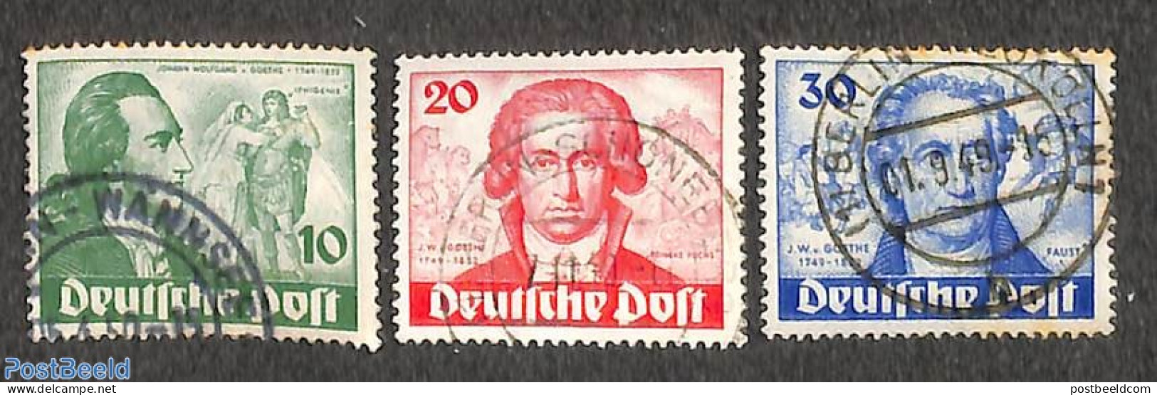 Germany, Berlin 1949 W. Von Goethe 3v, Used, Used Or CTO, Art - Authors - Used Stamps