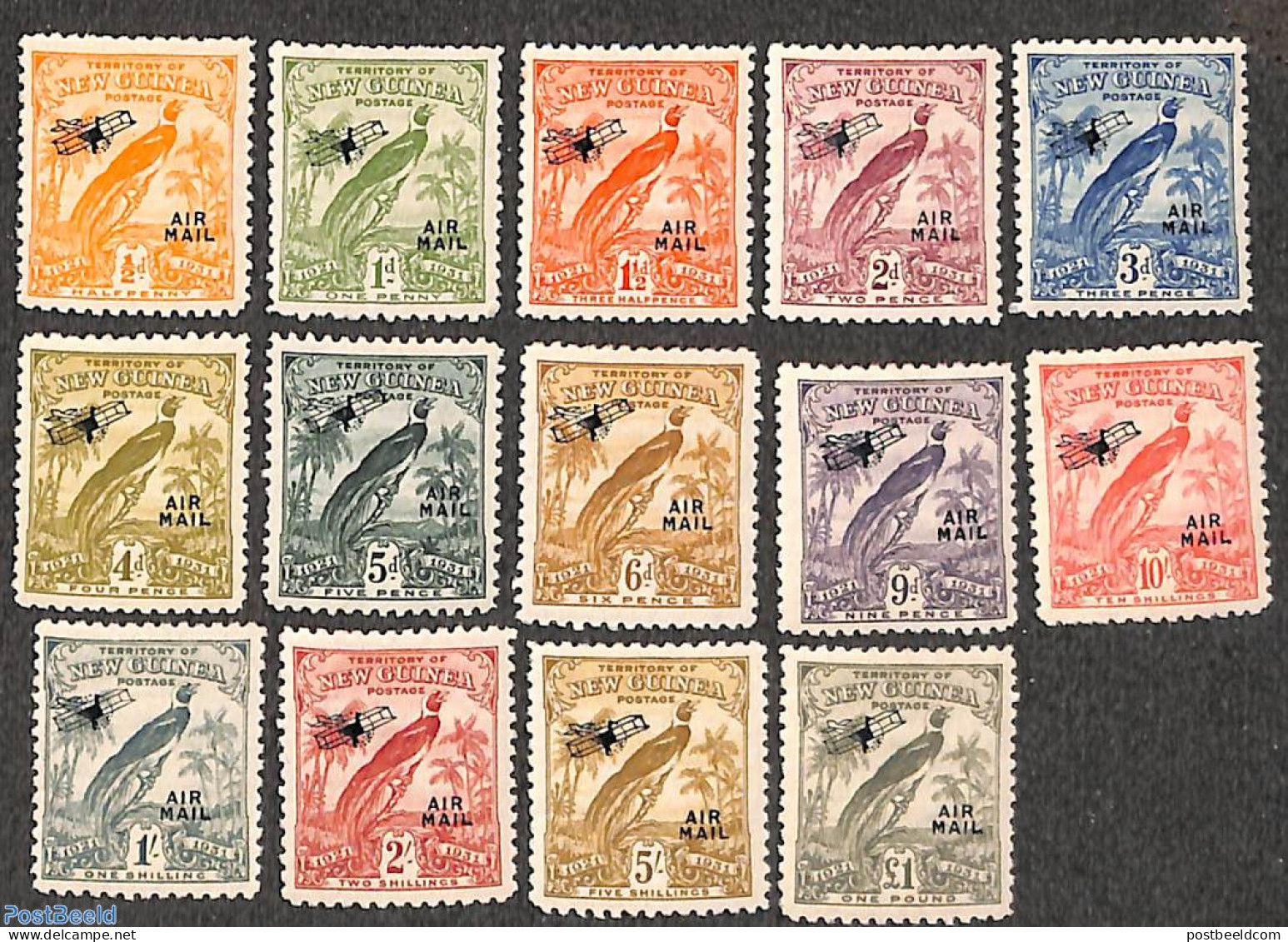 British New Guinea 1931 Airmail Definitives 14v, Unused (hinged), Nature - Transport - Birds - Aircraft & Aviation - Avions
