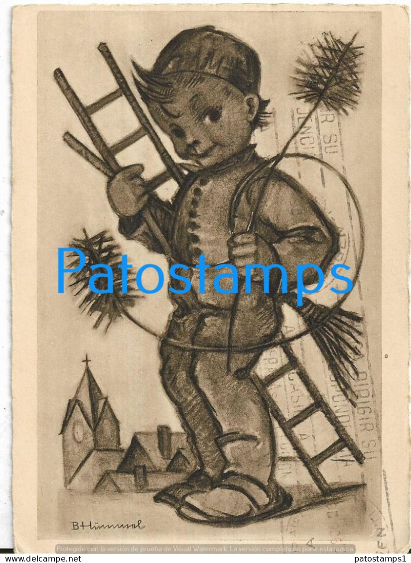 228783 GERMANY ART ARTE SIGNED HÜMMAL BOY CLEAN FIREPLACE CIRCULATED TO ARGENTINA POSTAL POSTCARD - Other & Unclassified