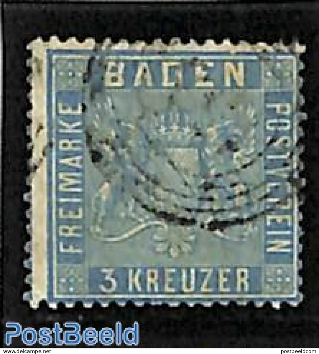 Germany, Baden 1860 3Kr, Blue, Used, Used Stamps - Other & Unclassified