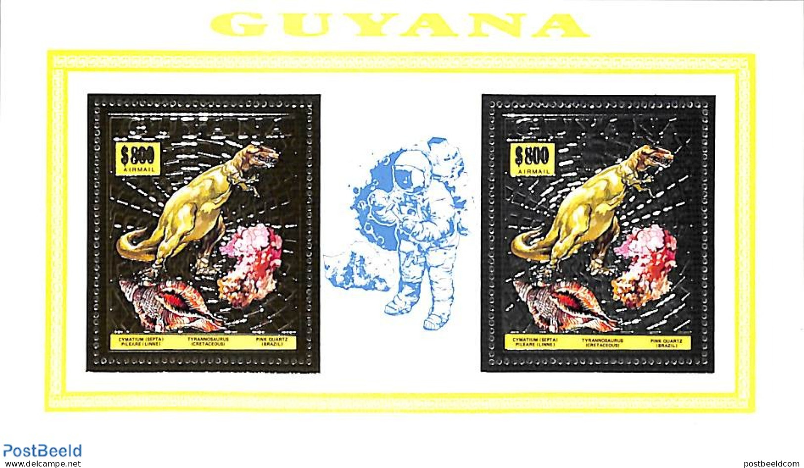 Guyana 1993 Preh. Animals M/s (with Gold & Silver Stamp), Mint NH, History - Nature - Transport - Geology - Prehistori.. - Vor- U. Frühgeschichte