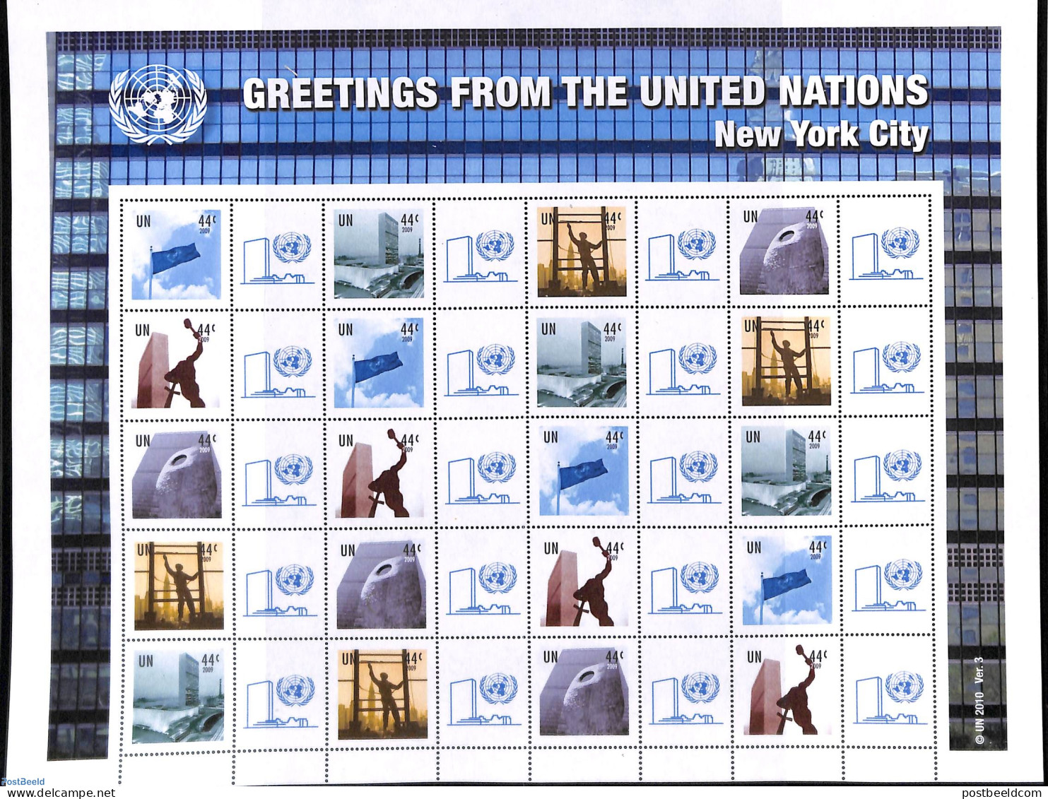 United Nations, New York 2009 Greeting Stamps M/s, Perf. 14.5:14.75, Mint NH - Andere & Zonder Classificatie