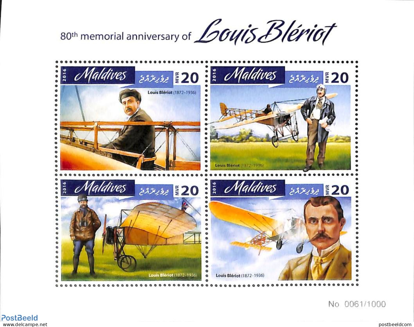 Maldives 2016 Louis Blériot 4v M/s, Mint NH, Transport - Aircraft & Aviation - Airplanes