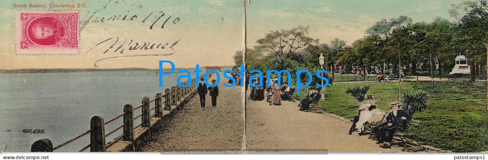 228784 US CHARLESTON CAROLINA DEL SUR SOUTH BATTERY VIEW PARTIAL DOUBLE POSTAL POSTCARD - Otros & Sin Clasificación