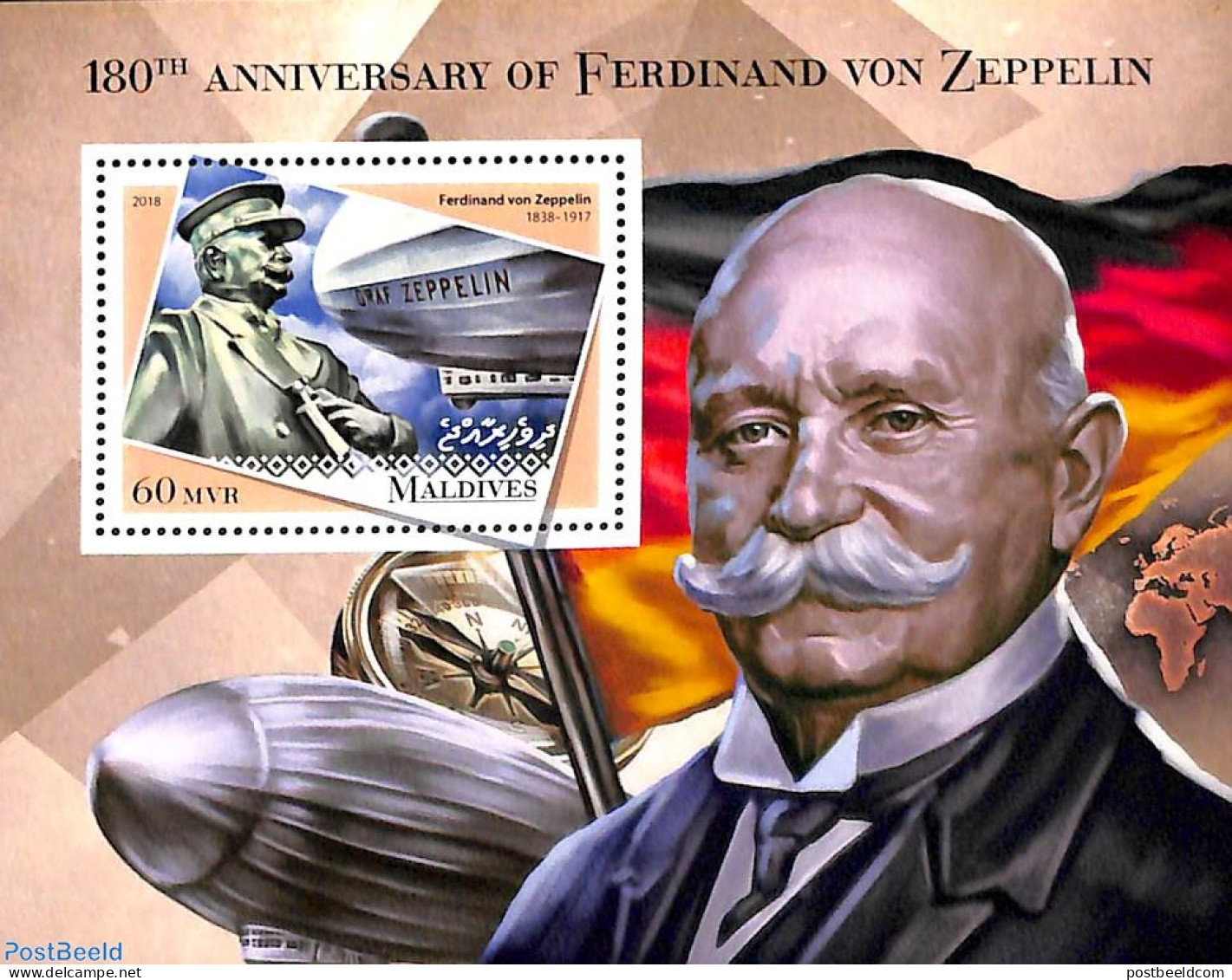 Maldives 2018 Ferdinand Von Zeppelin S/s, Mint NH, Transport - Zeppelins - Zeppelins