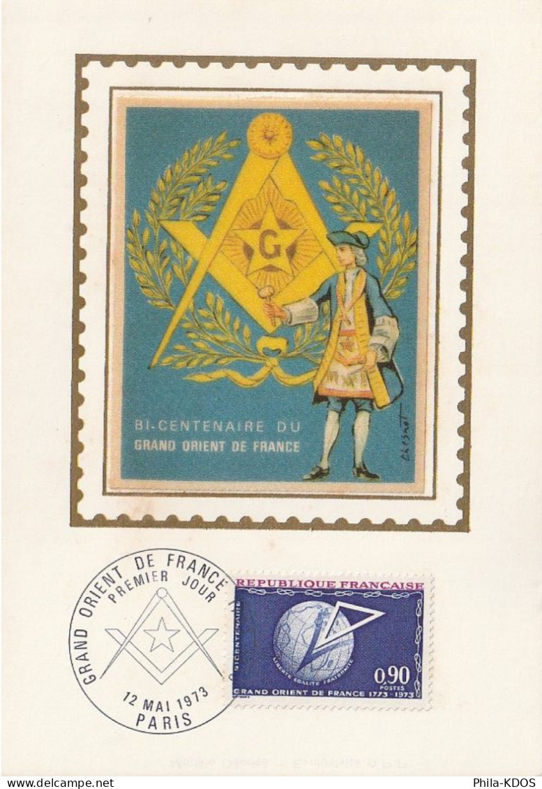 " 100 ANS DU GRAND ORIENT DE FRANCE " Sur Carte Maximum Sur Soie  De 1973 N°YT 1756. CM à Saisir !!! - Freemasonry