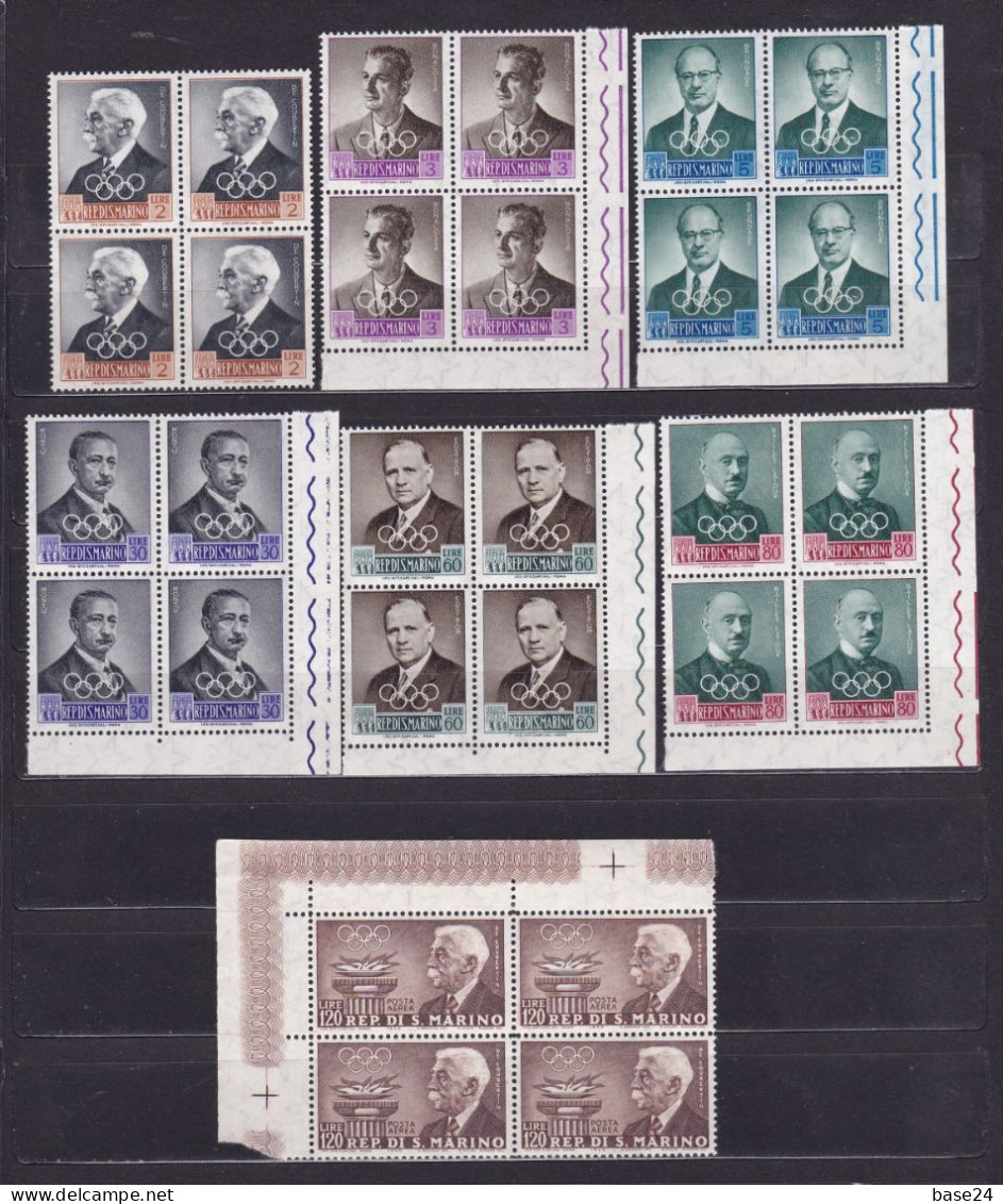 1959 San Marino Saint Marin PREOLIMPICA 4 Serie Di 7 Valori MNH** In Quartina, Pre-Olympic Block 4 - Neufs