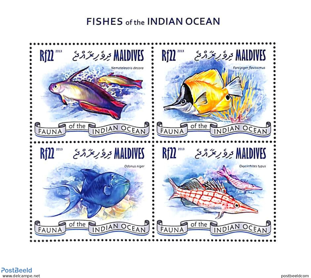 Maldives 2013 Fishes 4v M/s, Mint NH, Nature - Fish - Poissons