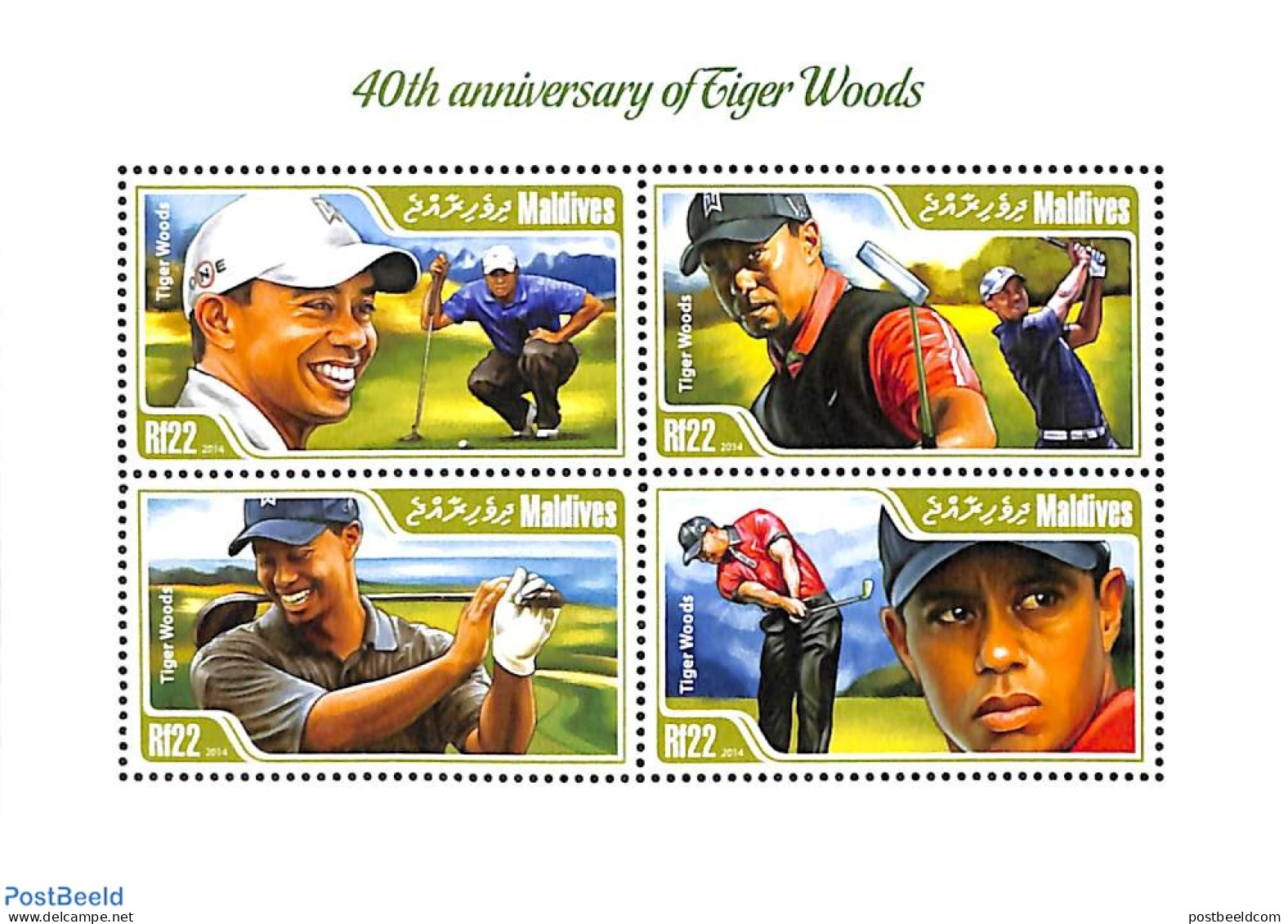 Maldives 2014 Tiger Woods 4v M/s, Mint NH, Sport - Golf - Golf