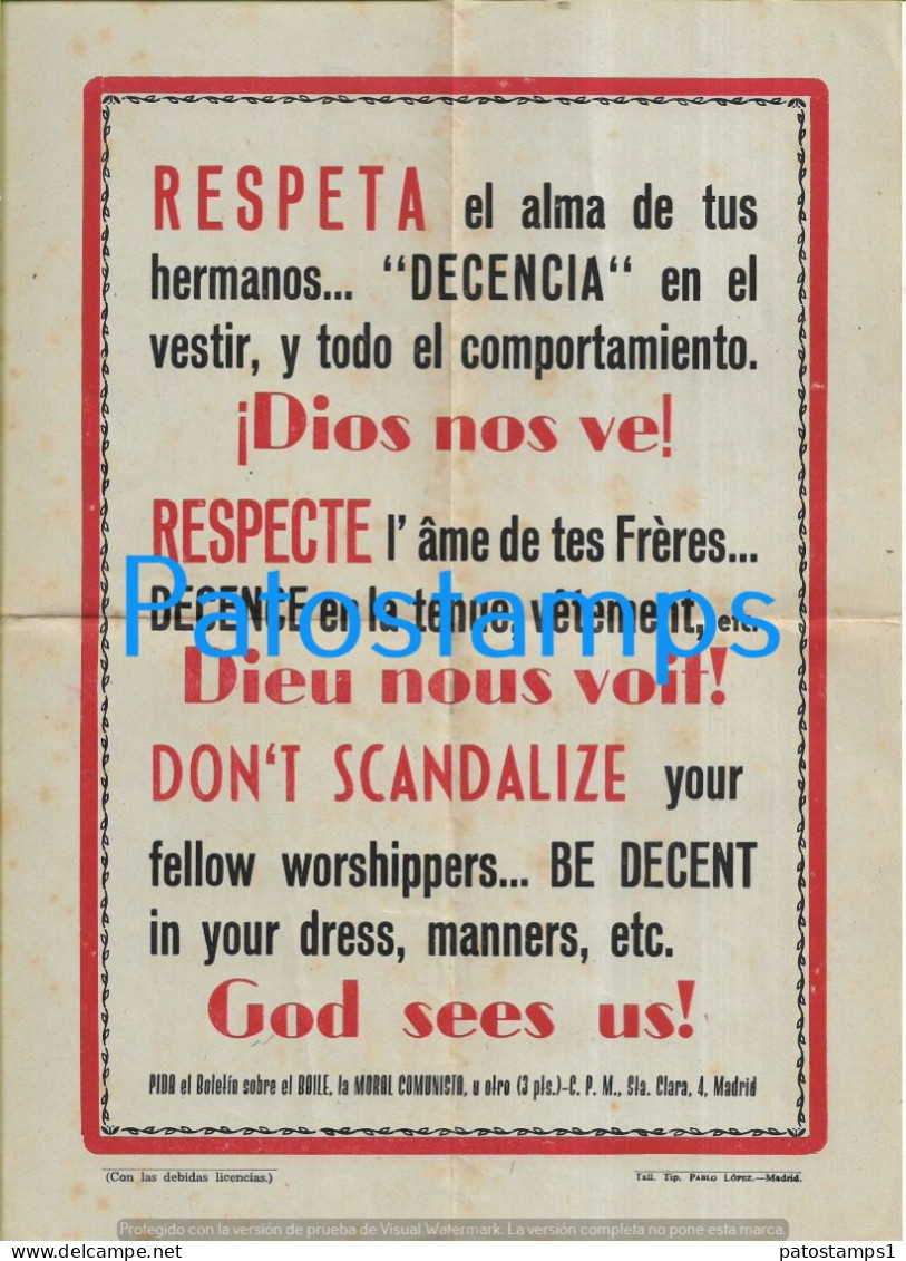 228787 SPAIN EPAÑA MADRID RESPETO DIOS NOS VE RELIGIOUS PANFLETO PAMPHLET NO POSTAL POSTCARD - Other & Unclassified