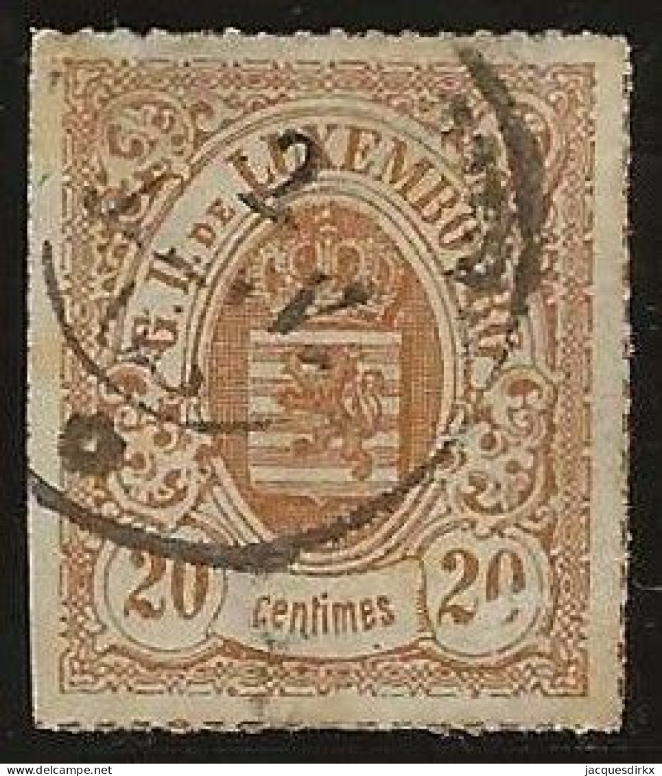 Luxembourg  .  Y&T   .   19   .  1865-73  .  Percés En Lignes Colorées    .    O   .    Oblitéré - 1859-1880 Wappen & Heraldik
