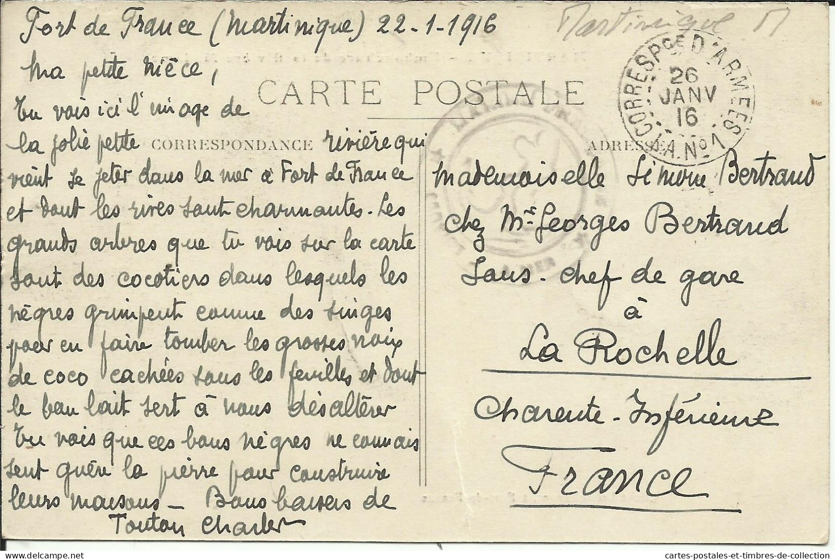 MARTINIQUE , Embouchure De La Rivière Madame , 1916 + Cachet " CORRESPce D'ARMEES L.A.N° 1 " , µ - Fort De France