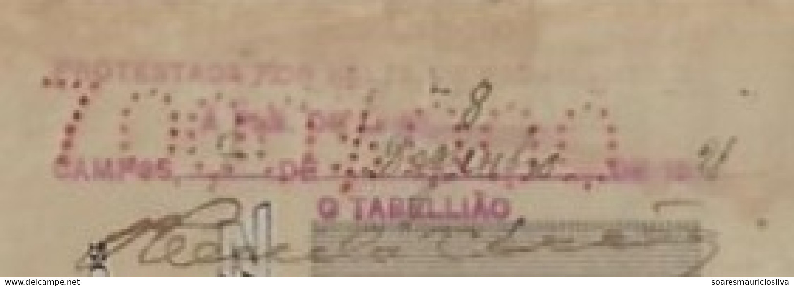 Brazil 1920 Promissory Note Issued Campos National Treasury +State Of Rio De Janeiro Tax Stamp Protest Cancel Perforated - Briefe U. Dokumente