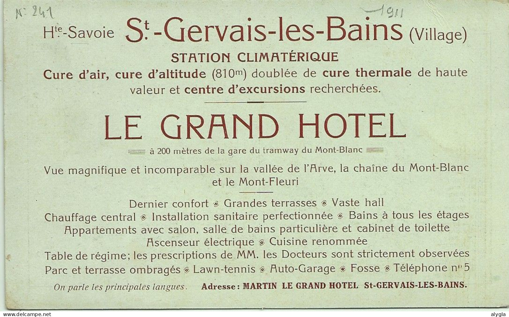 74  - St-GERVAIS-Les-BAINS - Le Grand Hôtel - Carte De Visite Litho 2 Volets Et Calendrier 1911 - Saint-Gervais-les-Bains