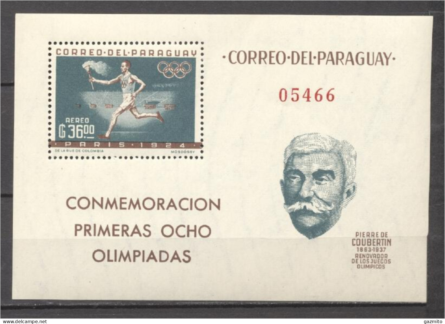 Paraguay 1963, Olympic Games, De Coubertin, BF - Paraguay