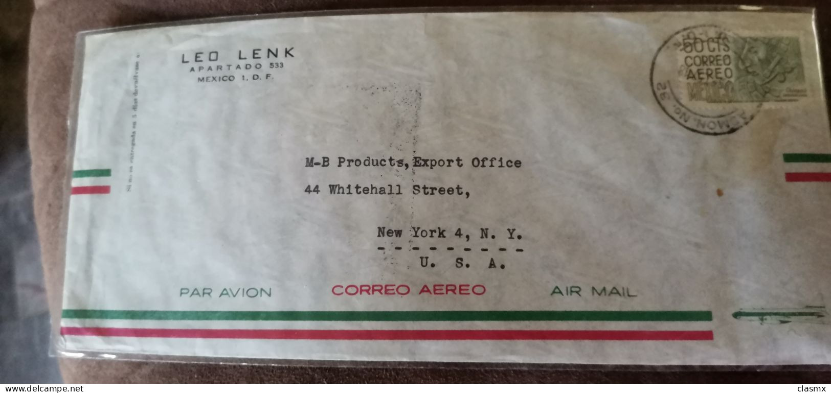 Mexico To NY 1957 First Flight Admon 32 Postmark ARCHAEOLOGY Stamp Cover - Mexiko